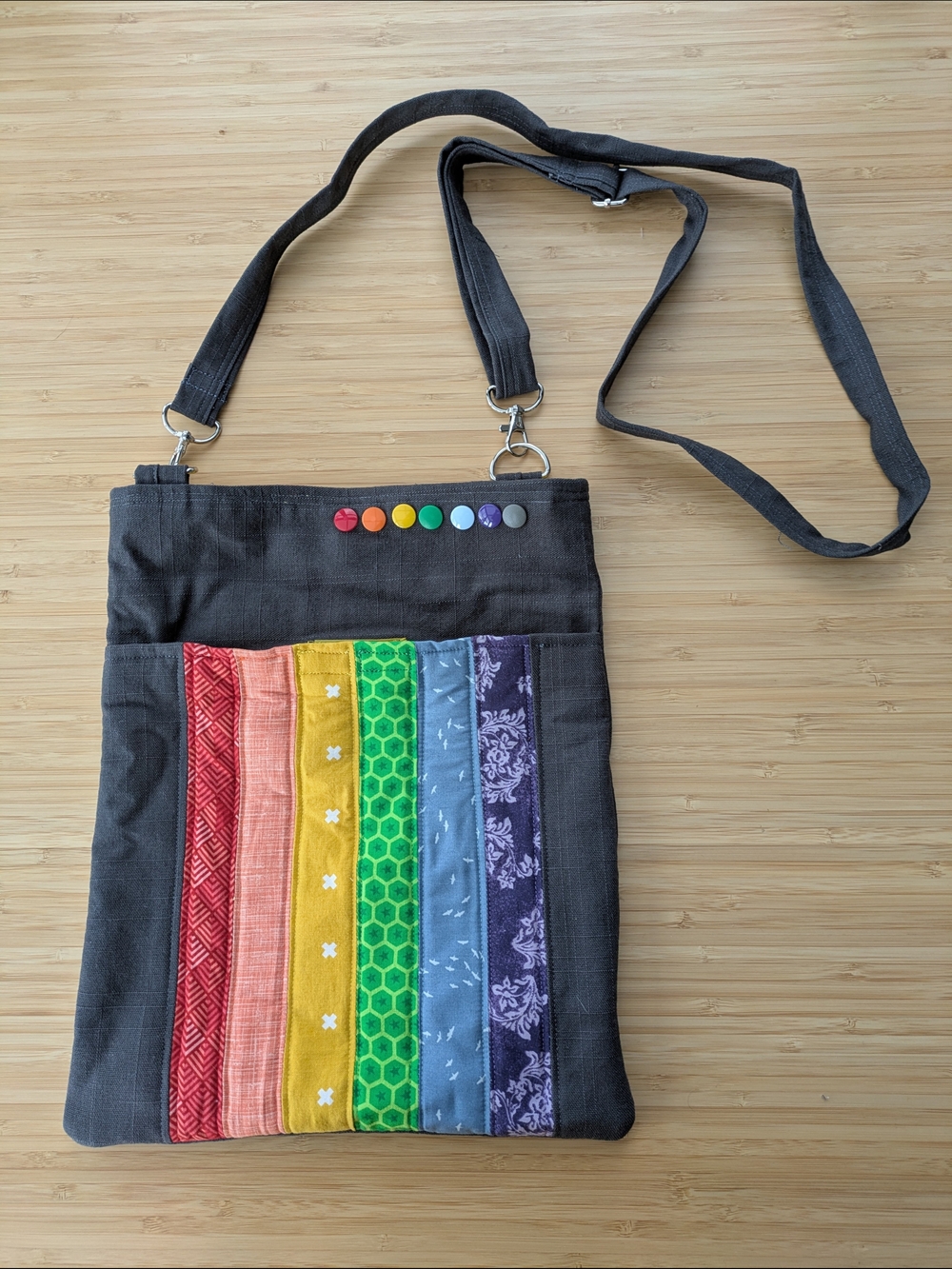 Charcoal & Rainbow Quilted Crossbody Bag